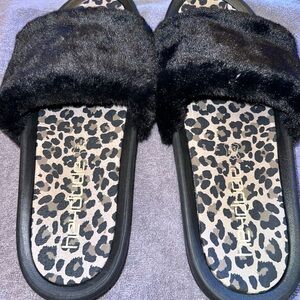 Hey Dude Black Furry Slide Sandals Size 12 (New - never worn)